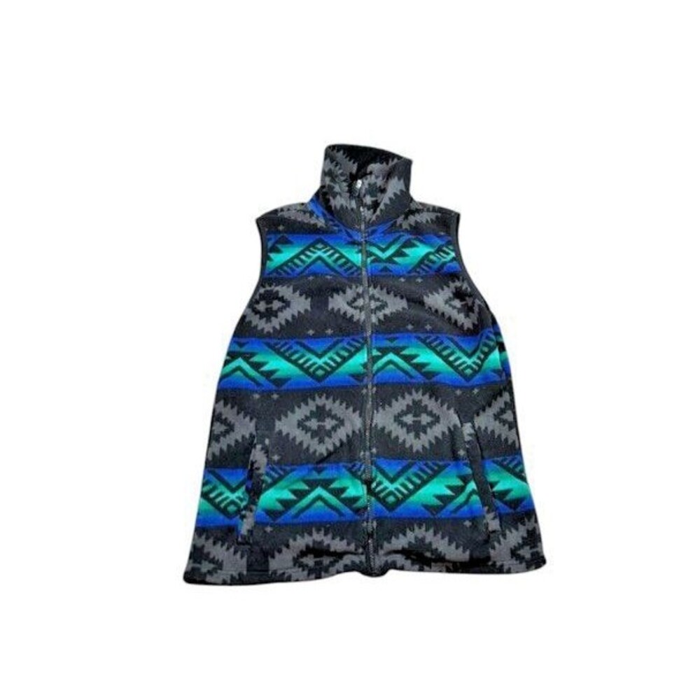 Chaps Sport Aztec Fleece Vest Womens Size Large Y2K Gorpcore Southwestern Soft